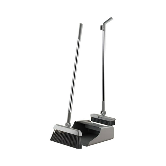 Aodebiao 3-in-1 Broom and Dustpan Set with Hidden Floor Brush, Heavy-Duty 3-Layer Bristles, 180° Rotatable Head & Built-In Comb, Space-Saving Stand for Home Kitchen Office Cleaning Supplies