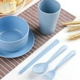 thumbnail image 1 of Aodebiao 6pc Portable Wheat Straw Tableware Set Delicate Cutlery Microwave & Dishwasher Safe Includes Plates Bowls Cups Forks Spoons and Chopsticks Practical Household, 1 of 6