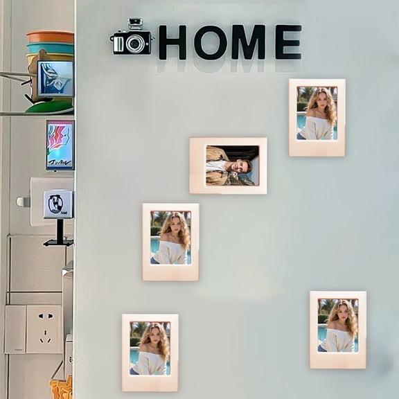 Aodebiao ABS Magnetic Photo Frame Stand Instant Display Picture Holder No Drill Adhesive Fridge Magnet Wall Art Display Desktop Easel Frame for Photos 2.56x3.46 Inch