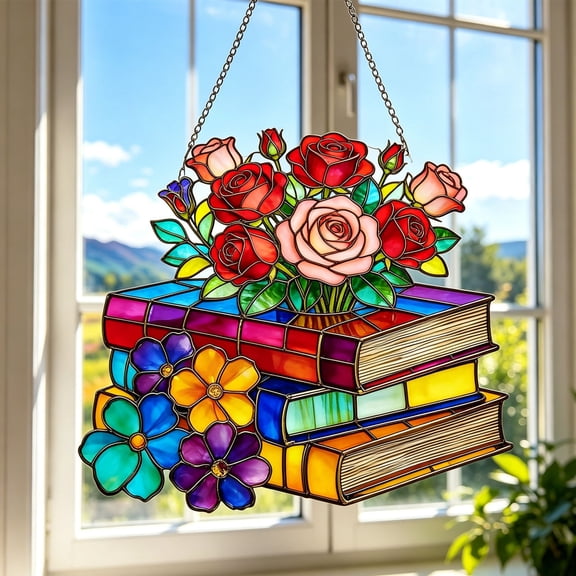 Aodebiao Acrylic Book Puzzle Window Decor, Literary Sun Catcher Suncatcher for Windows, Laser Cut Acrylic Panel Hanging Ornament, Creative DIY Craft for Home Library Office Classroom Decoration