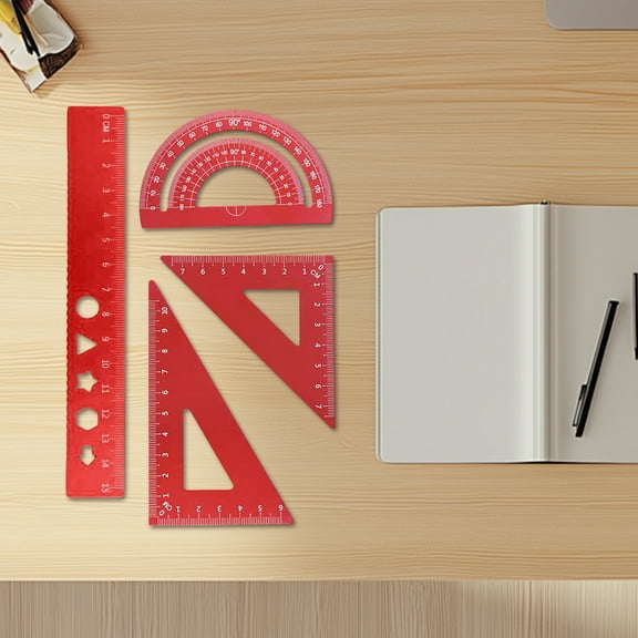 Aodebiao Aluminum Alloy Multi-Function Drawing Ruler Set, 4-Piece Geometry Tools with Straight Edge Triangle Protractor for and Artists, Hollow Design for Precise Measurement