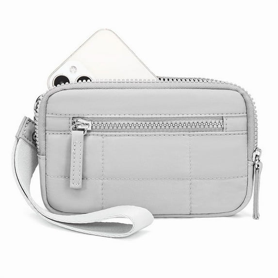 Aodebiao Anti-Theft RFID Blocking Womens Wristlet Wallet Nylon Quilted Strap 3 Zipper Compartments Travel Card Holder Secure Compact Organizer