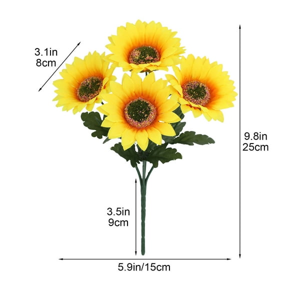 Aodebiao Artificial Sunflower Flowers Long Stem Silk Fake Large Sunflowers Decoration for Outdoor Home Wedding Shower Birthday Party Single Bulk Yellow Decor