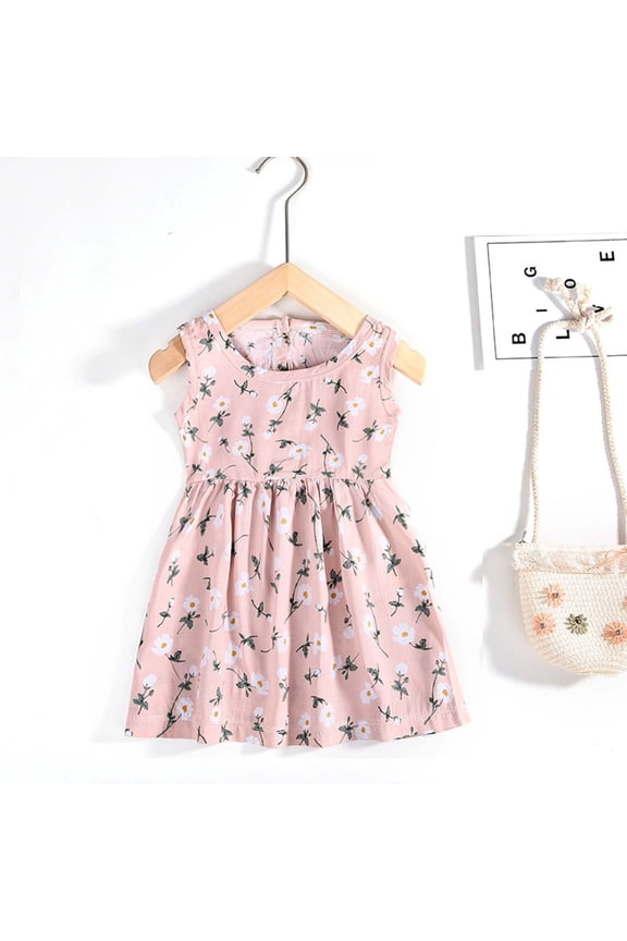 Baby Girls Summer Items Graphic Prints Sleeveless Round Neck Dress Item-