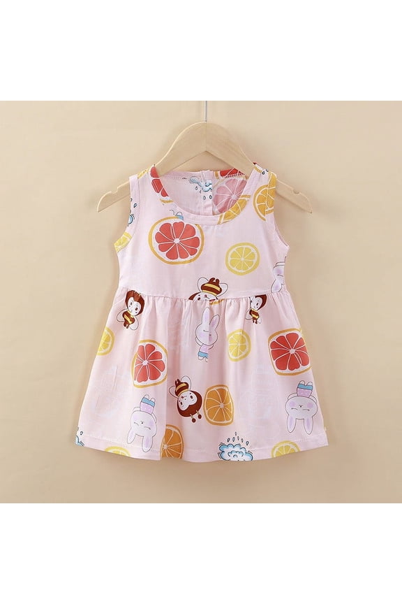 Baby Girls Summer Items Graphic Prints Sleeveless Round Neck Dress Item-