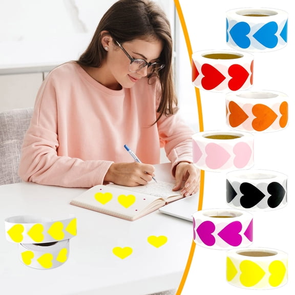 Aodebiao Blank Stickers Self-adhesive Roll, Heart-shaped Stickers 500 Labels per Roll, Love Heart Stickers for Gift Wrapping, Envelope Sealing, Behavior Chart, DIY Craft Decor, Party Favor Decoration