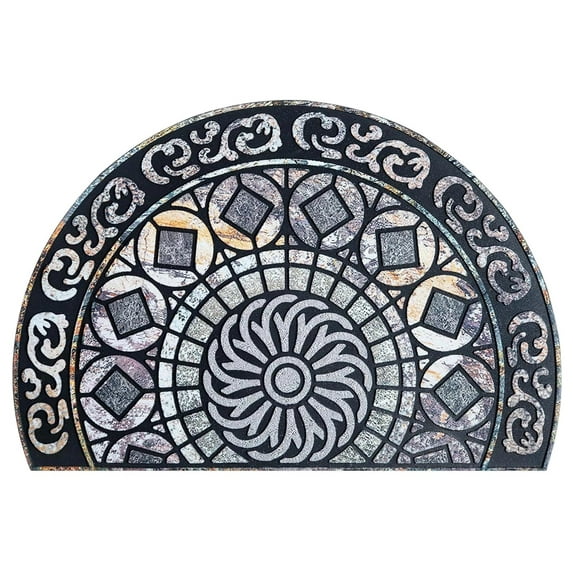 Aodebiao Bohemian Flower Half Round Doormat Boho Floral Washable Semi Circle Area Rug Non Slip Absorbent Half Moon Rug for Outdoor Bathroom Kitchen Patio Front Welcome Fireplace Hearth Floor Mat