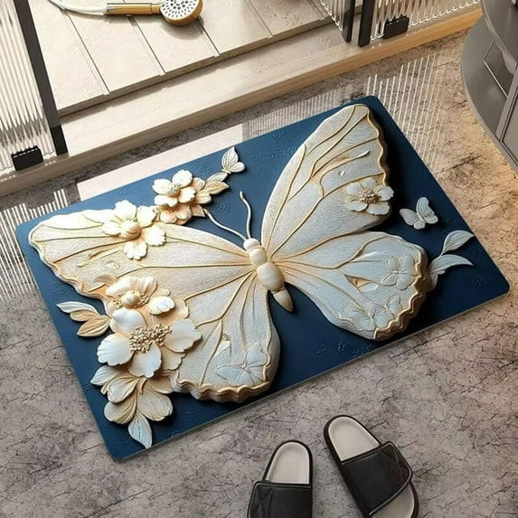 Aodebiao Butterfly Welcome Doormat, 24x16 Inch Non-Slip Indoor Entryway Rug, Water Absorbent Floor Mat for Front Door, Bathroom, Kitchen, Bedroom Home Decor with Nature Floral Design