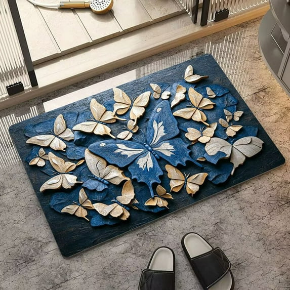 Aodebiao Butterfly Welcome Doormat, 24x16 Inch Non-Slip Indoor Entryway Rug, Water Absorbent Floor Mat for Front Door, Bathroom, Kitchen, Bedroom Home Decor with Nature Floral Design
