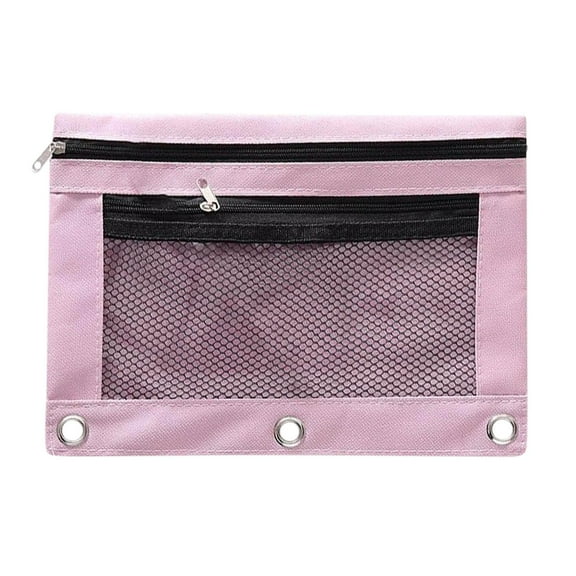 Aodebiao Cloth 3 Ring Zipper Pencil Pouch - with Clear View Window, Two Compartments, Smooth Metal Zipper, Ideal for Binders & Cosmetics