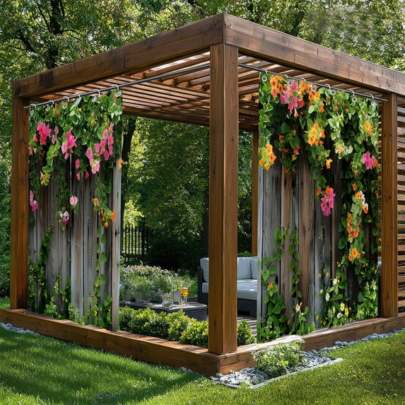 Aodebiao Colorful spring summer garden Waterproof Outdoor Curtains for Patio,blooming flowers plants Print,Grommet Curtain for Bedroom, Porch, Living Room, Pergola, Cabana