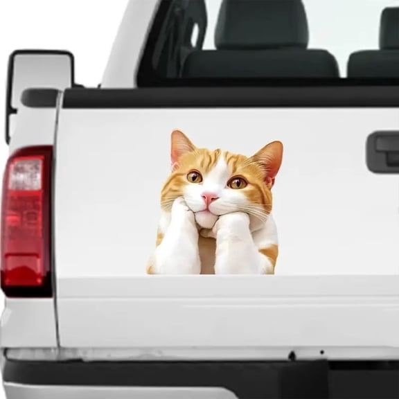 Aodebiao Cute Peeking Cat Sticker, Vinyl Funny Decal for Auto Window Bumper, Waterproof Vehicle Exterior Sticky Cover Decoration Accessories, Universal for SUV Sedan Trucks (Orange Cat)