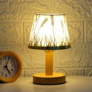 Aodebiao Desk Lamp LED Bulb Included, Small Bedside Table Lamp Plug-in - Classic Wood Base with Flaxen Fabric Shade, Lamps for Night Stands, Simple Nightstand Light for Bedroom, Office, Desk
