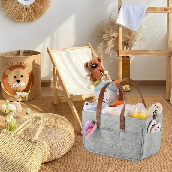 Aodebiao Diaper Caddy Organizer - Collapsible Tote Bag with Handles - Organizer for Diapers, Wipes & Baby Changing Supplies - Felt Storage Organizing Bin for Car, Desk, Nursery