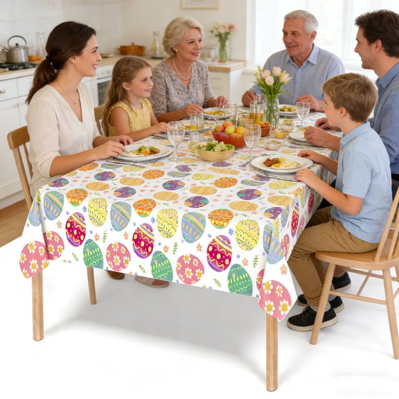 Aodebiao Easter Bunny Egg Tablecloth Spring Floral Print Table Cover for Dining Room Kitchen Party Decorations Waterproof Reusable Holiday Tablecloth for Easter Brunch Family Gathering