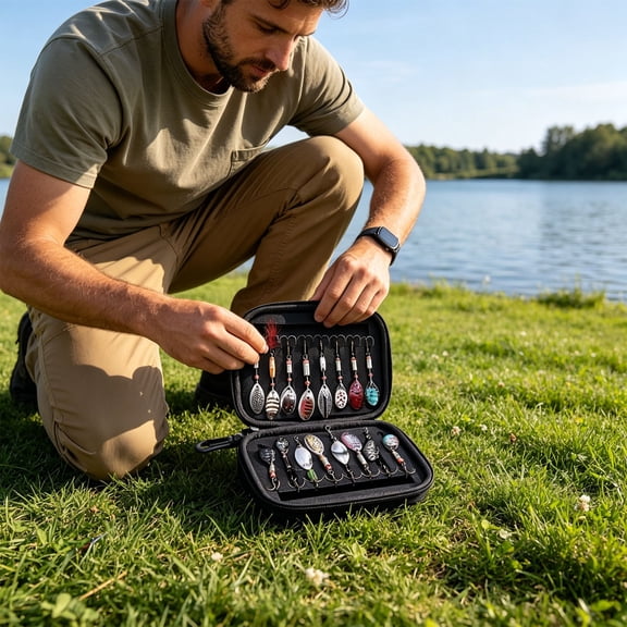 Aodebiao Fishing Lures Storage Case with Customized Foam Interior, Hard Shells Exterior Travel Fishing Tackle Organizer Bag, Compact Portable Bait Carry Case for Hooks Swivels Weights Crankbaits