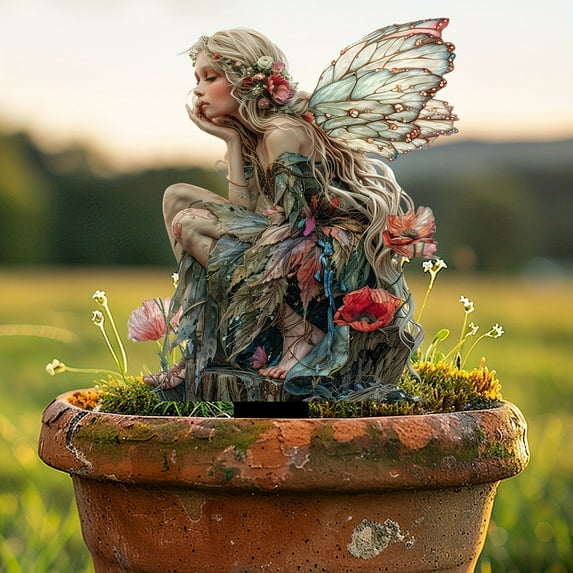 Aodebiao 2D Garden Fairy Garden Pile Decorative-Solar Flower Fairy Figurines-Garden Fairies Statues Decoration for Outside Lawn Yard Patio,Garden Ornament Gift