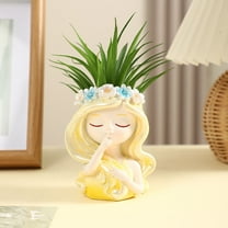 Aodebiao Girl Figurine Planter Small Fake Plant Office Decor for Women -Pink Gifts for Women - Cute Office Decor - Decor for Office Decorations - Succulents Fake Plants for Shelf Decor