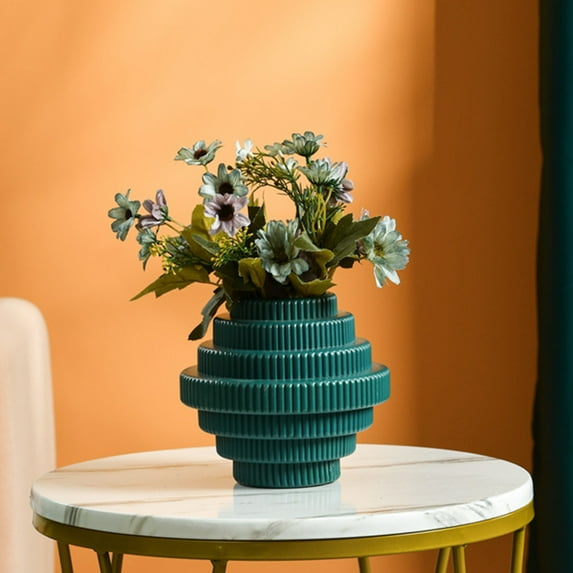 Aodebiao Glazed-Look Plastic Vase - 5.9" Decorative Flower Pot for Dried/Fresh Arrangements, Modern Home Decor (Orange/White/Blue, 167g)