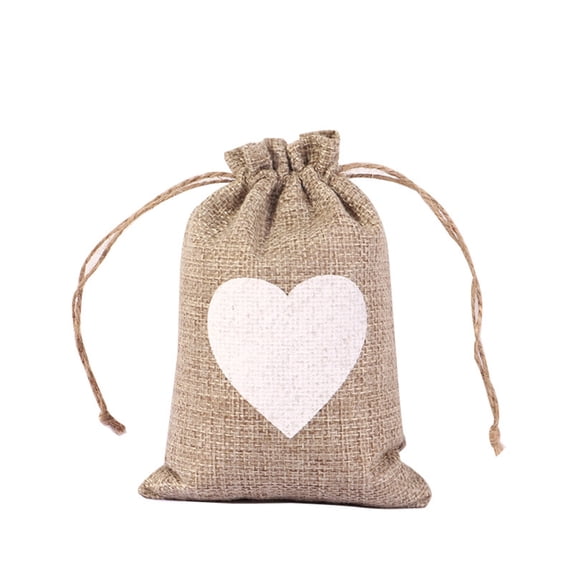 Aodebiao Heart Print Linen Burlap Bags with Drawstring, 4x6 inches,for DIY Wedding Bridal Shower Valentine's Day Party Favors, Small Gift Pouches Bags Bulk for Candies, Treats, Goodies