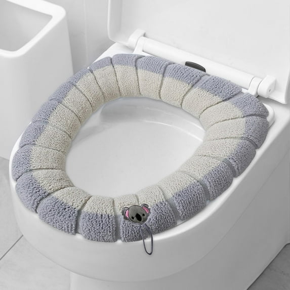 Aodebiao Heated Toilet Seat Cover with Handles Winter Warm Bidet Elongated Universal Fit Soft Knitted Washable Non-Slip Bathroom Comfort