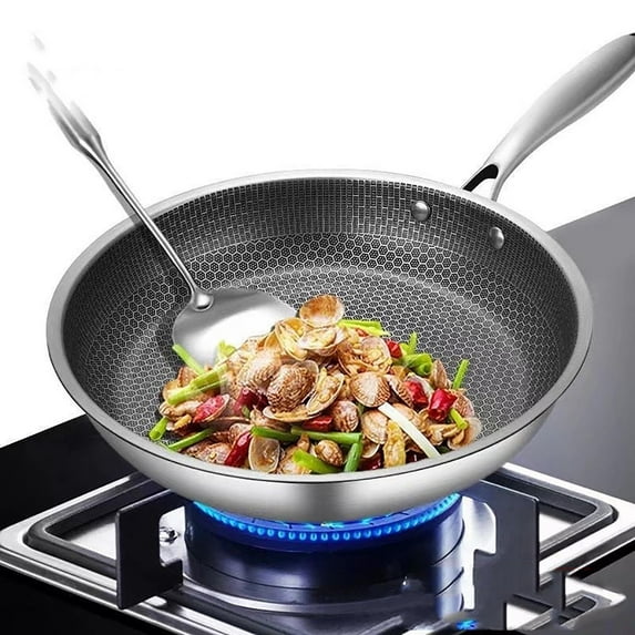 Aodebiao Honeycomb Stainless Steel Frying Pan Nonstick Induction Compatible Even Heating Durable Cookware for Home Kitchen Sauteing Frying Searing