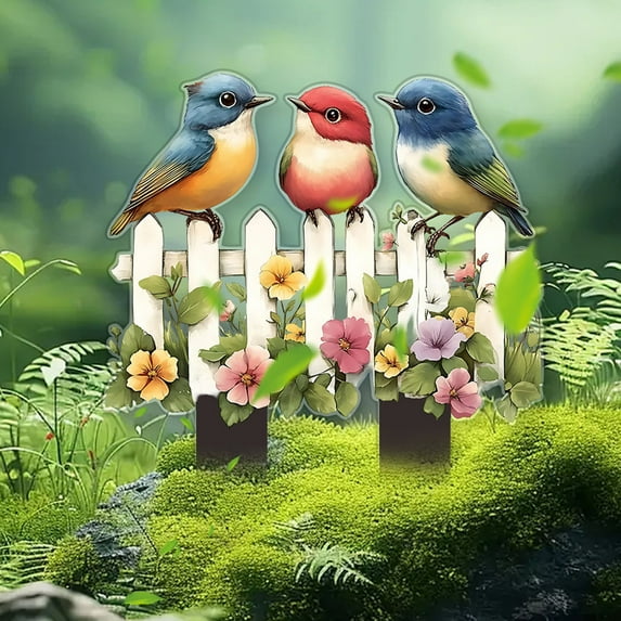 Aodebiao Hummingbird Garden Metal Stakes Set, Tall Hummingbird Garden Stakes Decor, Outdoor Garden Decor, acrylic 2D Flat Bird Decorative Garden Stakes, for Lawn Pathway Patio Plant Pot Flower Bed