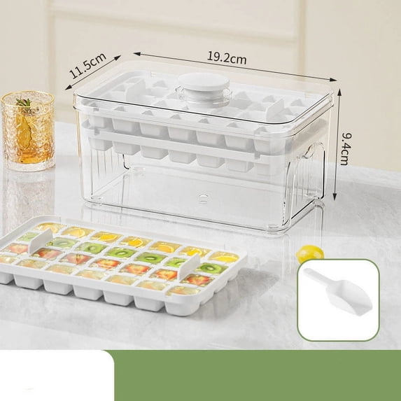 Aodebiao Ice Trays for Freezer with Lid & Bin, Ice Cube Tray MakingIce Cubes, Easy Press to Release Ice, Ice Tray with Storage Bin Chilling Cocktail Whiskey Coffee 2 Trays