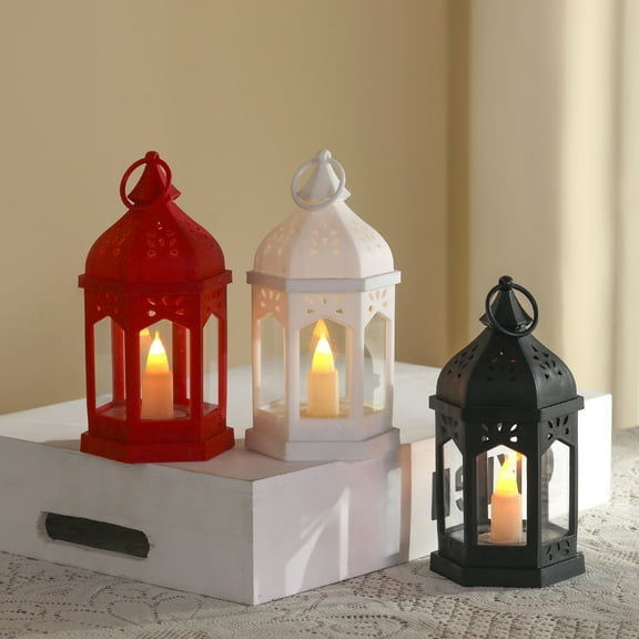Aodebiao Mini Portable Hexagonal Windproof Oil Lamp with Flickering LED Button Battery Flip Switch for Home Festival Decor Ambience Night Light Bedroom Study Romantic Atmosphere