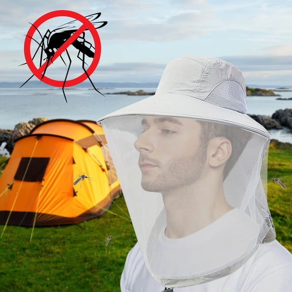 Aodebiao Mosquito Net Hat, Sun Hat with Breathable Mesh for Outdoor Camping Gardening, Wide Brim Bee Hunting Cap with Face Neck Protection