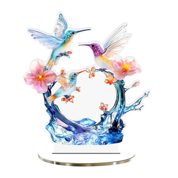 Aodebiao New Stained Metal Birds On Branch Desktop Ornaments, Metal Flat Double Sided Colorful Birds Tabletop Decorations, Multicolor Hummingbird Craft Statue Bird Figurines Sculpture for Home Decor