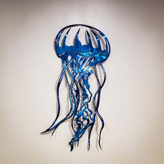 Aodebiao Ocean Jellyfish Wall Art Decor-Sea Life Nautical Home Hanging Decor-Glass&Metal Jellyfish Decoration for Pool,Beach,Patio,Living Room,Bathroom,Boat, Coastal Decorations
