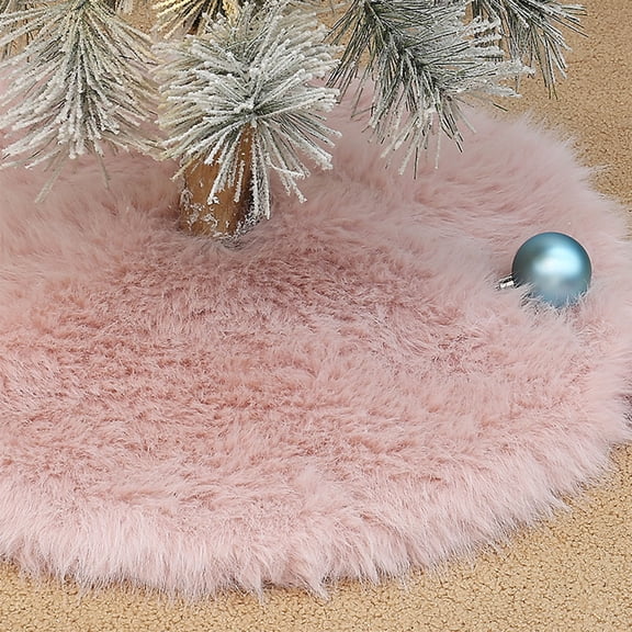 Aodebiao Pink Christmas Tree Skirt , Fuzzy Fur Pastel Valentines Tree Skirt Rug Pink Christmas Valentines Decor for Slim Pencil Tree and Christmas Trees
