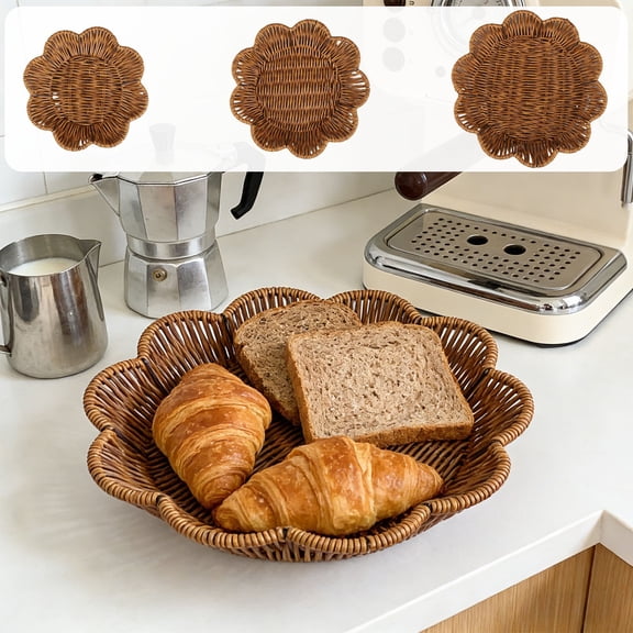 Aodebiao Plastic Imitation Vines Woven Basket, Storage Basket for Fruit and Vegetable, Snack and Candy Tray, Bread Basket, Multi Functional Storage Tray for Kitchen Counter Organization