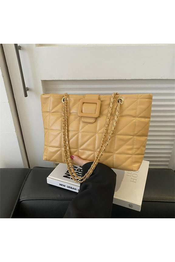 Quilted Leather Crossbody Bags for Women w/Detachable Gold Chain Strap, Designer Small Top Handle Bag, Shoulder Flap Purse