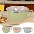 thumbnail image 1 of Aodebiao Ramen Bowl Soup Bowls with Lid and Handles Noodles Pasta Cereal Salad Stainless-steel Bowls with Drain Hole Instant Noodle Cup for Girls or Guys, 1 of 1