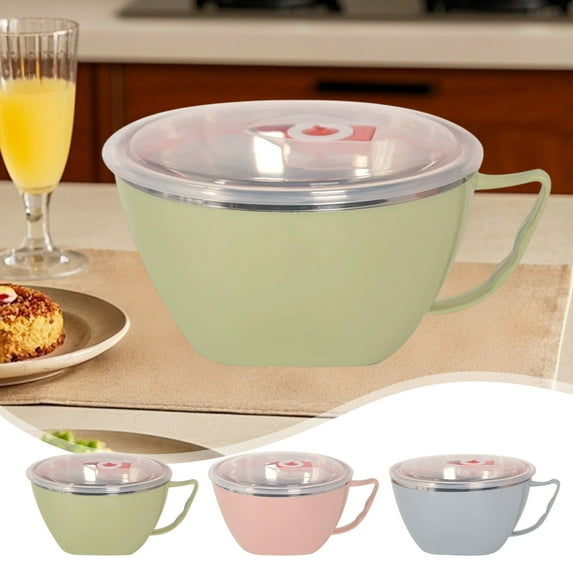 Aodebiao Ramen Bowl Soup Bowls with Lid and Handles Noodles Pasta Cereal Salad Stainless-steel Bowls with Drain Hole Instant Noodle Cup for Girls or Guys