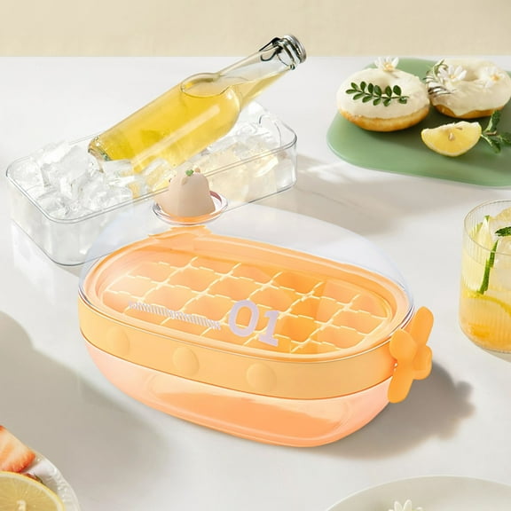 Aodebiao Rotary Ice Cube Tray with Locking Lid, BPA-Free Plastic Ice Maker, Leakproof Refrigerator Storage Container for Homemade Cocktails, Parties, Daily Drinks