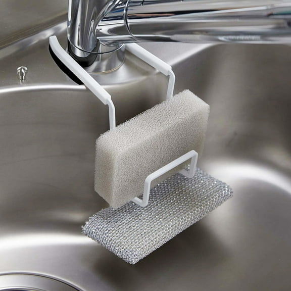 Aodebiao Rustproof Metal Sponge Holder for Sink - Quick Drain Organizer with Hanging Clamp, Sturdy Iron Storage Caddy for Kitchen Countertop, Holds Dish Brush Towel Soap Dispenser Utensils
