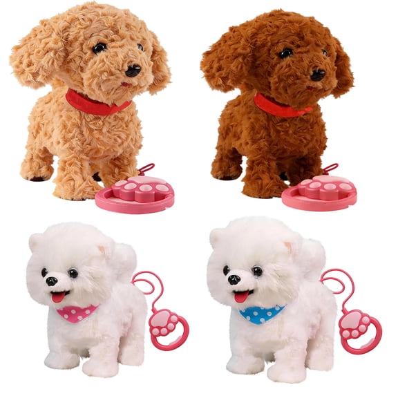 Aodebiao Samoyed Walking Barking Toy Dog Puppy Toy for Girl Licking Doggy with Leash, Electric Talking Singing Tail Wag Plush DIY Pretend Dress Up Interactive Dog Toddler
