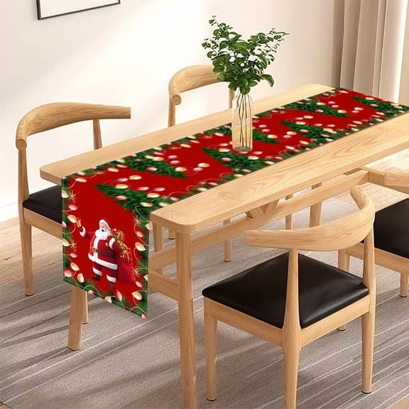 Aodebiao Santa Claus Table Runner Festive Holiday Dining Decor Washable Fabric Christmas Party Tablecloth Kitchen Buffet Centerpiece Decoration