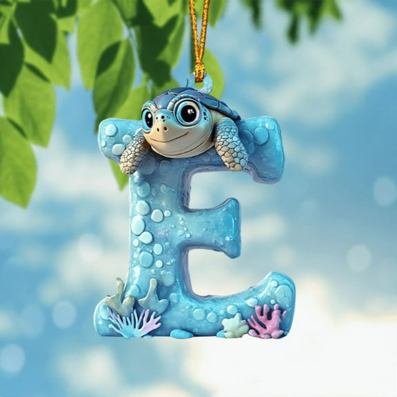 Aodebiao Sea Turtle Alphabet Ornament Educational Letter Décor Kids Room Nursery Wall Hanging Personalized Initial Gift for Baby Shower Birthday