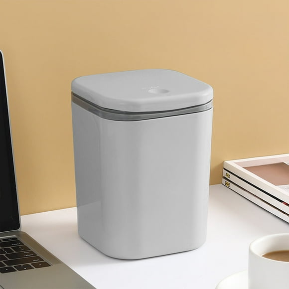 Aodebiao Small Desktop Trash Can with Lid - 5.3x6.8in Slow Close Office Bin, Dorm Room Waste Basket - Odor Proof Mini Garbage Can for Bedroom, Study (Gray/Green/White)