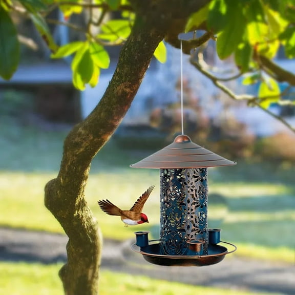 Aodebiao Solar Bird Feeder for Outdoors Hanging, Gifts for Mom Grandma Women, Metal Waterproof Outside Wild Bird Feeders,Cardinals Feeders, Gifts for Bird Lovers, Lantern Light, Garden Decoration