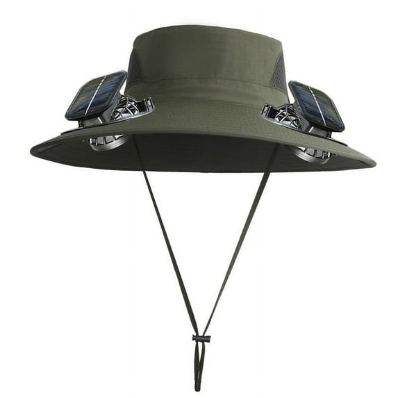Aodebiao Solar Fan Hat, Wide Brim Sun Hat with 2 Solar Fan, Hat with Solar Fans Built in, Fishing Hat with Fan for Men, Waterproof Outdoor Hiking Camping Fishing Hat