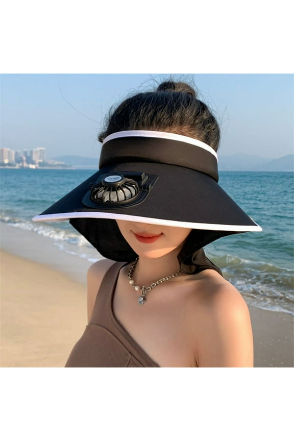 Solar Fan Hat Wide Brim Visor Straw Beach Hat for Women with Fan Summer UPF 50+ UV Protection Straw Foldable Visor Solar Powered and USB Charging for Beach Travel Camping Sports