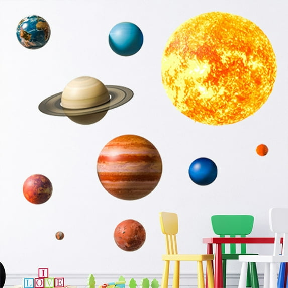 Aodebiao Solar System Wall Stickers Removable Waterproof Self-Adhesive PVC Decal for Living Room Bedroom Home Decor Space Planet Themed Room Makeover