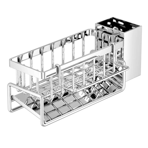 Aodebiao Sponge Holder for Kitchen Sink, Kitchen Sink Caddy Rustproof Stainless Steel Dish Sponge Organizer with Detachable Dishcloth Rack Bathroom Organizer Dish Soap Dispenser Brush Holder Storage