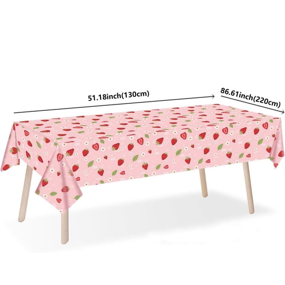 Aodebiao Strawberry Party Tablecloth Disposable, Berry Sweet Birthday Baby Shower Decorations, Plastic Table Cover for Kids Theme Party, Picnic, Celebration Supplies