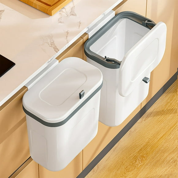 Aodebiao Wall Mounted Trash Can with Sliding Lid - Under Cabinet Hanging Waste Bin, No Punching Installation, Odor-Proof Kitchen Garbage Bin, Space Saving Trash Basket for Home Office Bathroom